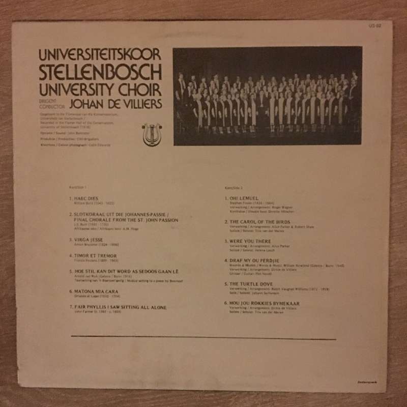 Stellenbosch University Choir - Johan De Villiers  - Vinyl LP Record - Opened  - Very-Good+ Quali...