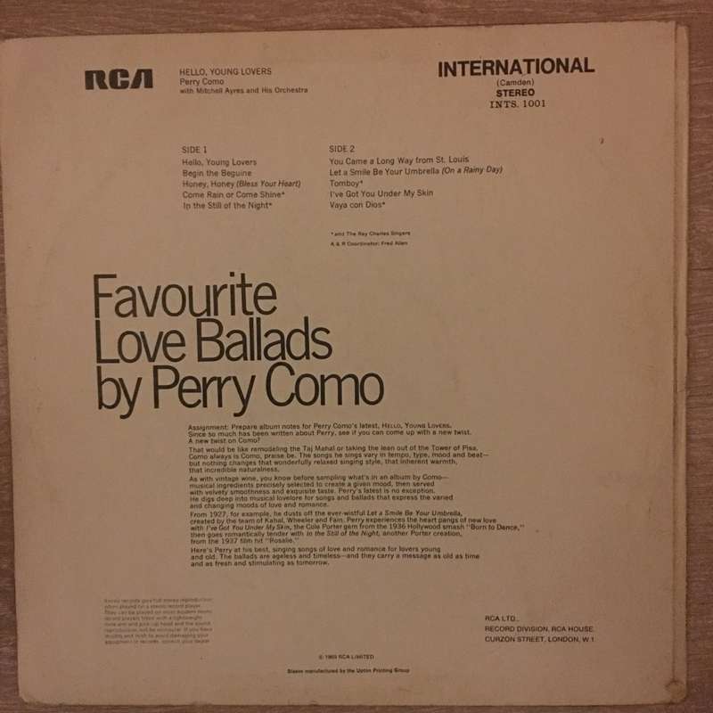 Perry Como  Hello, Young Lovers - Vinyl LP Record - Opened  - Very-Good Quality (VG)
