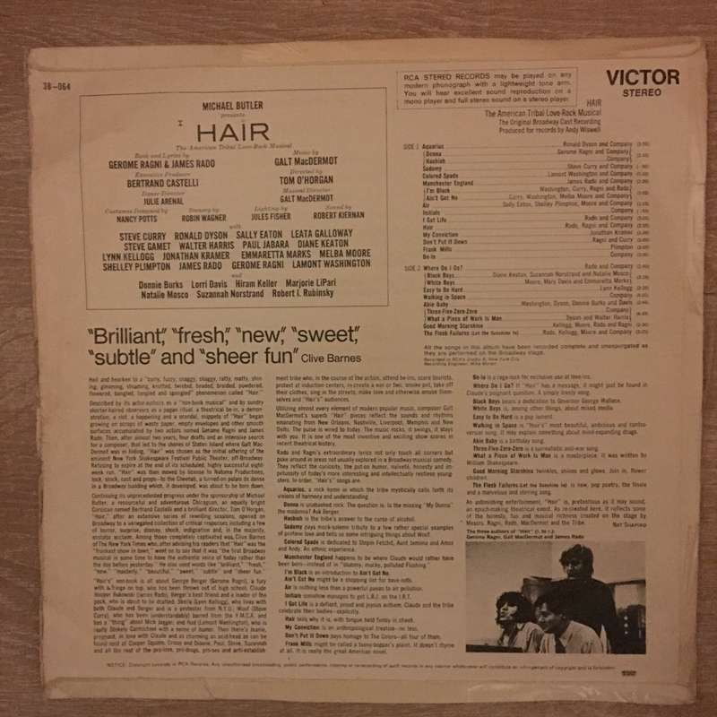 Hair  Vinyl LP Record - Opened  - Good+ Quality (G+)