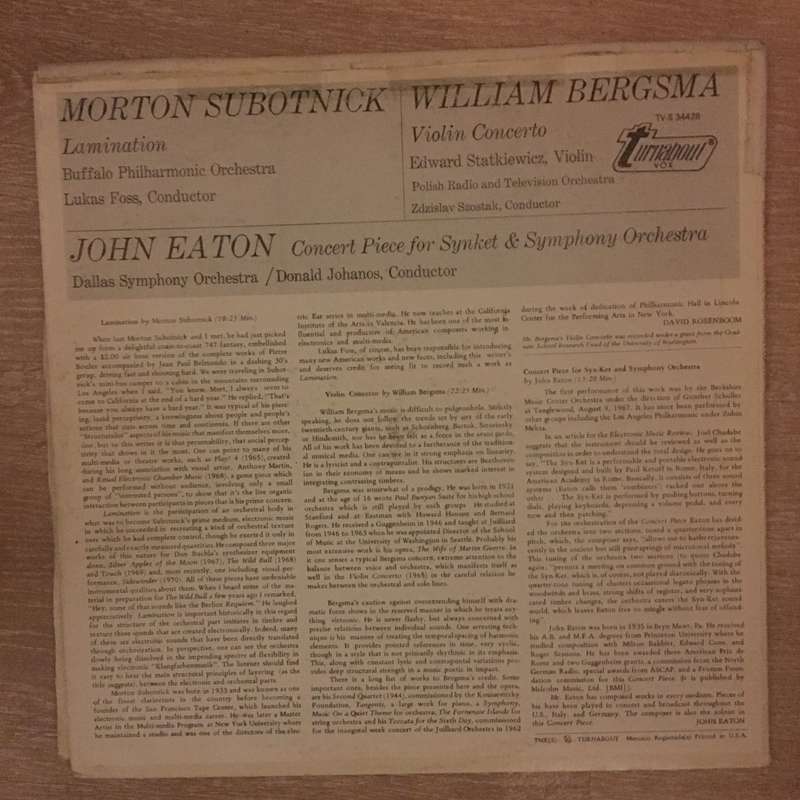 Morton Subotnick / John Eaton  / William Bergsma - Lamination / Concert Piece For Synket & ...