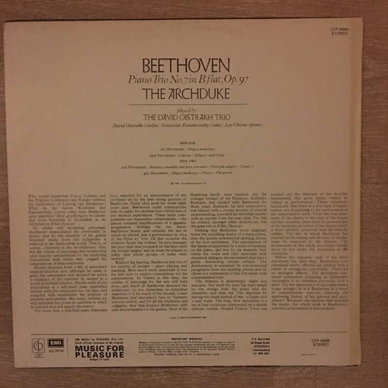 Beethoven Played By The David Oistrakh Trio  Piano Trio No.7 In B Flat, Op.97 The Archduke ...