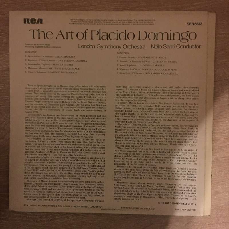 Placido Domingo  The Art Of Placido Domingo - Vinyl LP Record - Opened  - Very-Good+ Qualit...