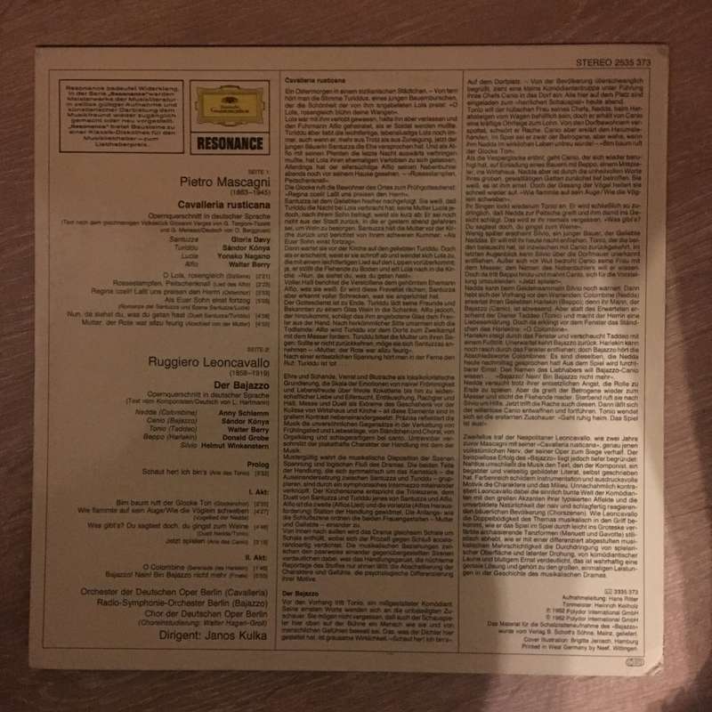 Mascagni - Leoncavallo  Cavalleria Rusticana - Der Bajazzo - Vinyl LP Record - Opened  - Ve...