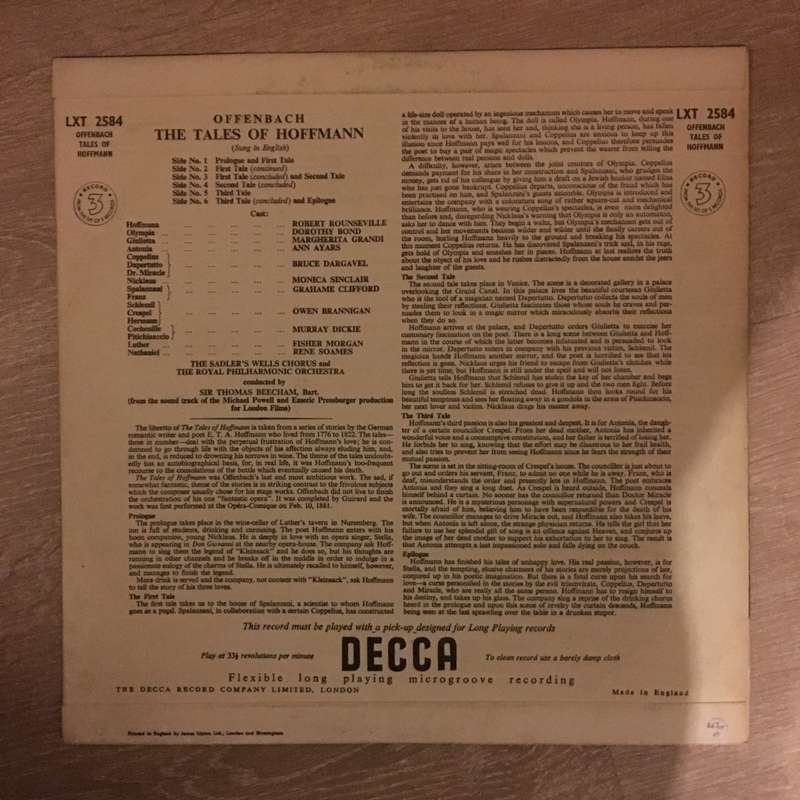 Offenbach -Tales Of Hoffmann Sir Thomas Beecham - Record 3 of 5 - Vinyl LP Record - Opened  - Ver...