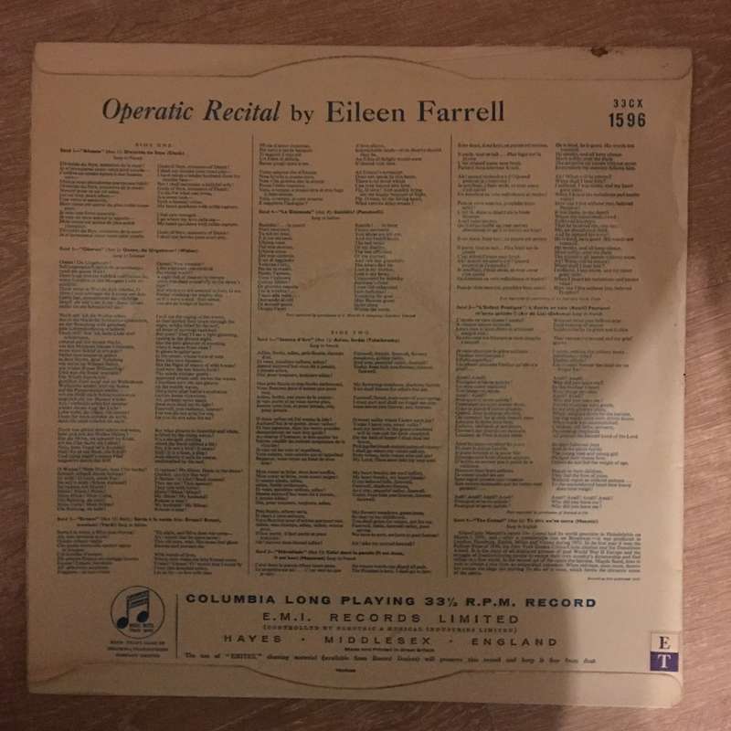 Eileen Farrell - Operatic Recital - Vinyl LP Record - Opened  - Very-Good+ Quality (VG+)