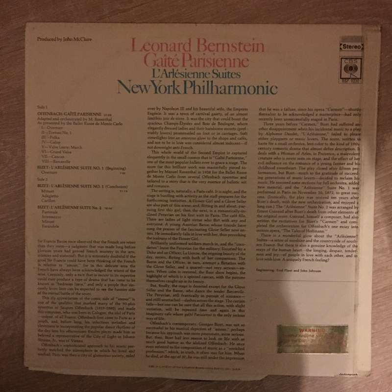 Leonard Bernstein  Gaîte Parisienne - L'Arlésienne Suites: New York Philharmonic - Vinyl ...