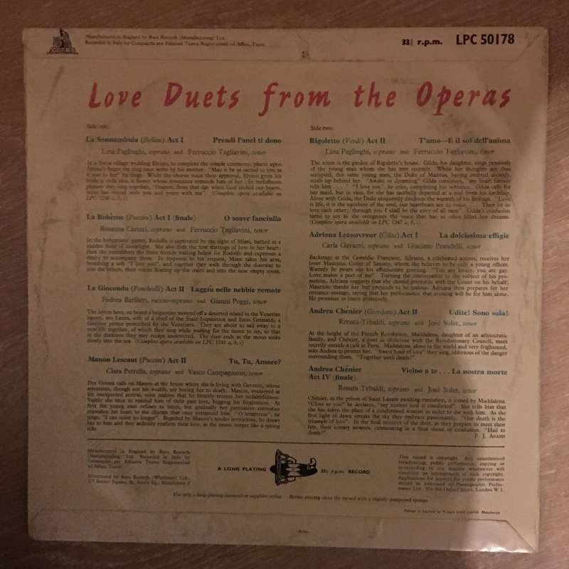 Love Duets From The Operas  - Vinyl LP Record - Opened  - Very-Good+ Quality (VG+)
