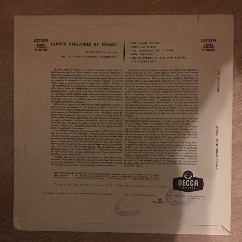 Mozart, The London Philharmonic Orchestra, Josef Krips  Mozart Overtures  - Vinyl LP Record...