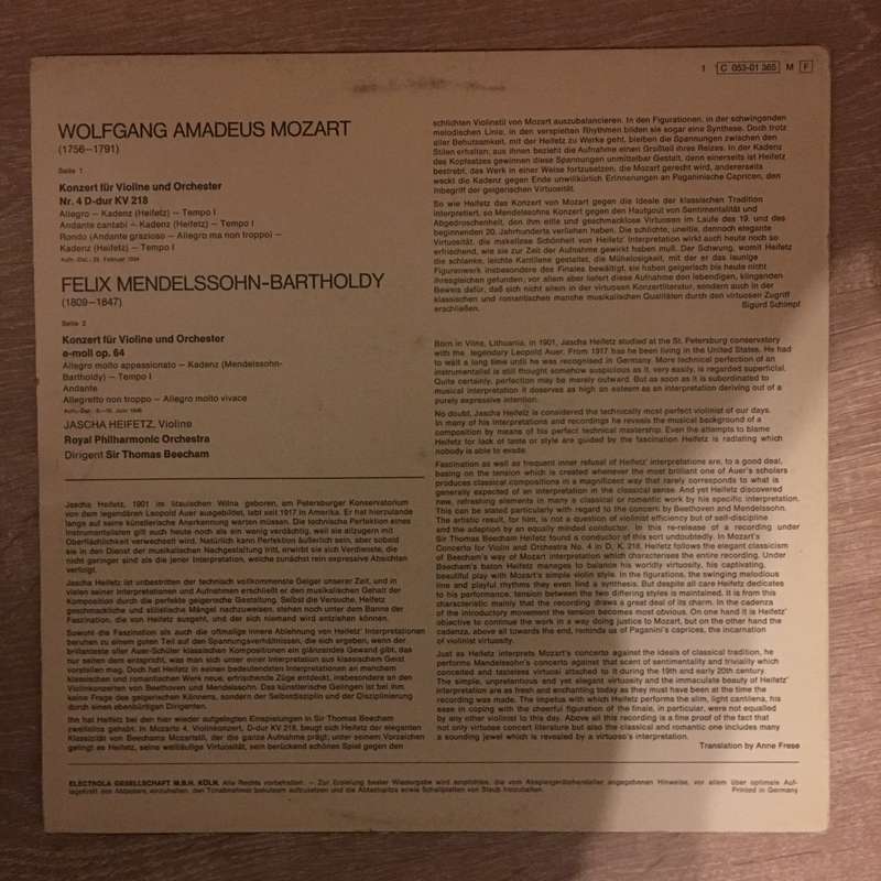 Mozart, Mendelssohn Violin Concertos  - The Royal Philharmonic Orchestra- Vinyl LP Record - Opene...