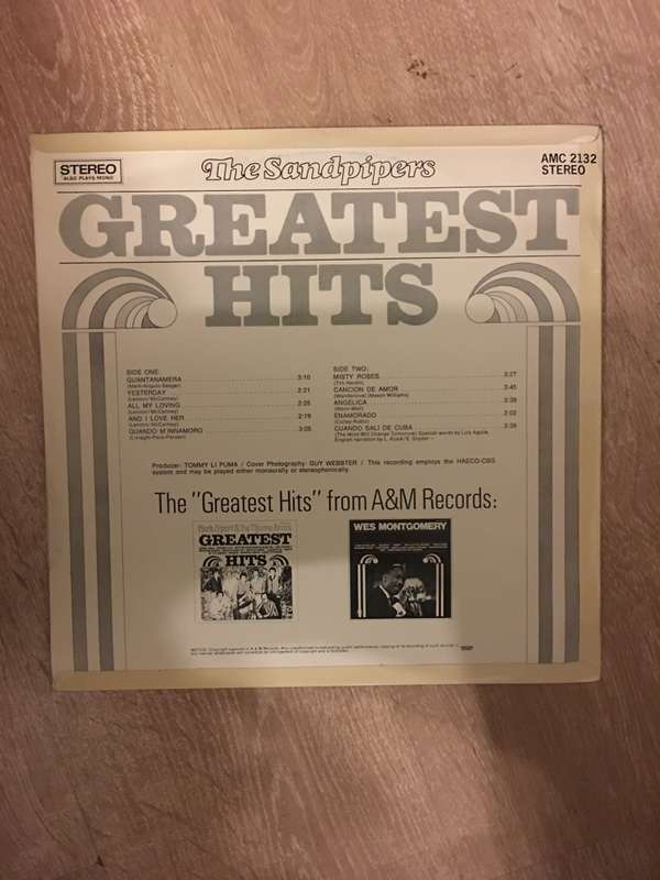 Sandpipers - Greatest Hits - Vinyl LP Record - Opened  - Very-Good+ Quality (VG+)