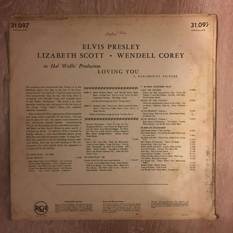 Elvis Presley  Loving You - Vinyl LP Record - Opened  - Good Quality (G)