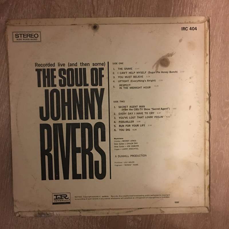 The Soul Of Johnny Rivers - Vinyl LP Record - Opened  - Good Quality (G)