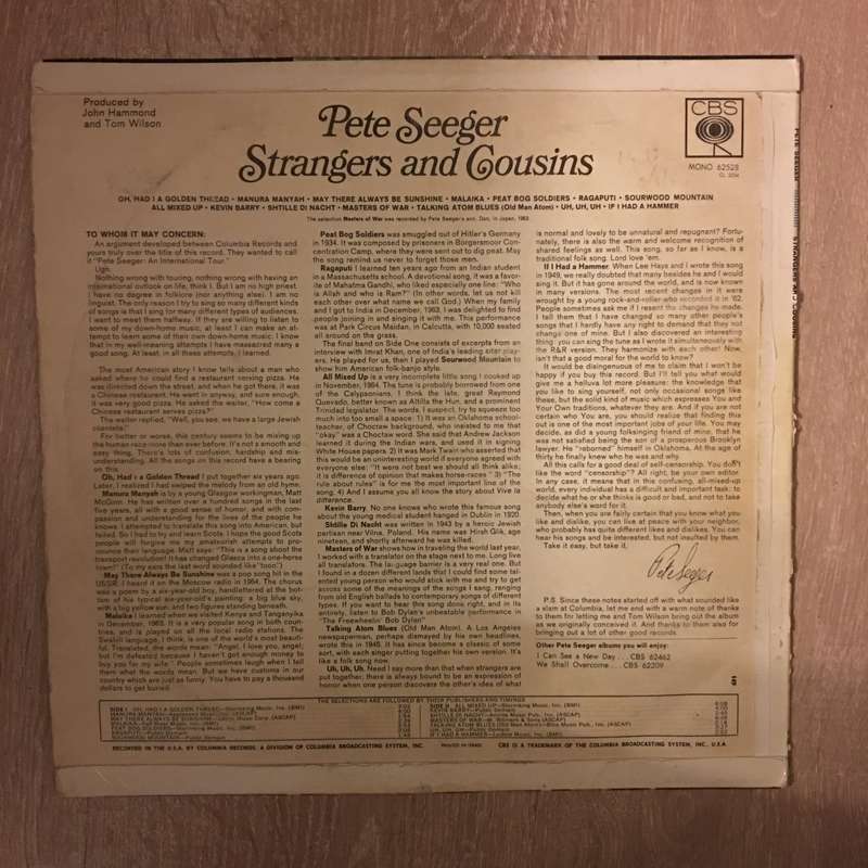 Peet Seeger - Strangers and Cousins - Vinyl LP Record - Opened  - Good Quality (G)