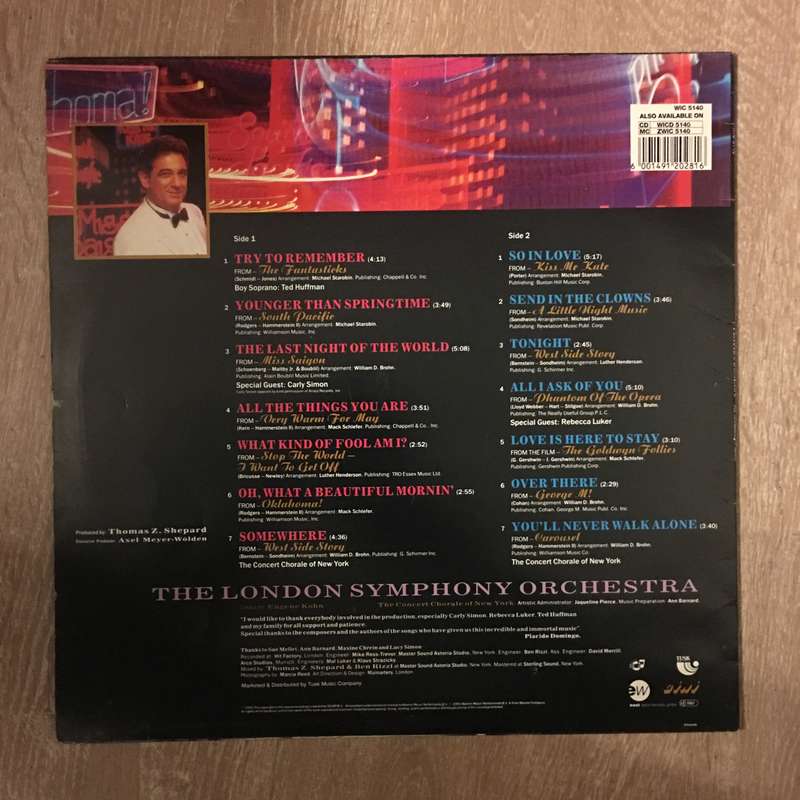 Placido Domingo - The Braodway I Love - Vinyl Record - Opened  - Very-Good+ Quality (VG+)