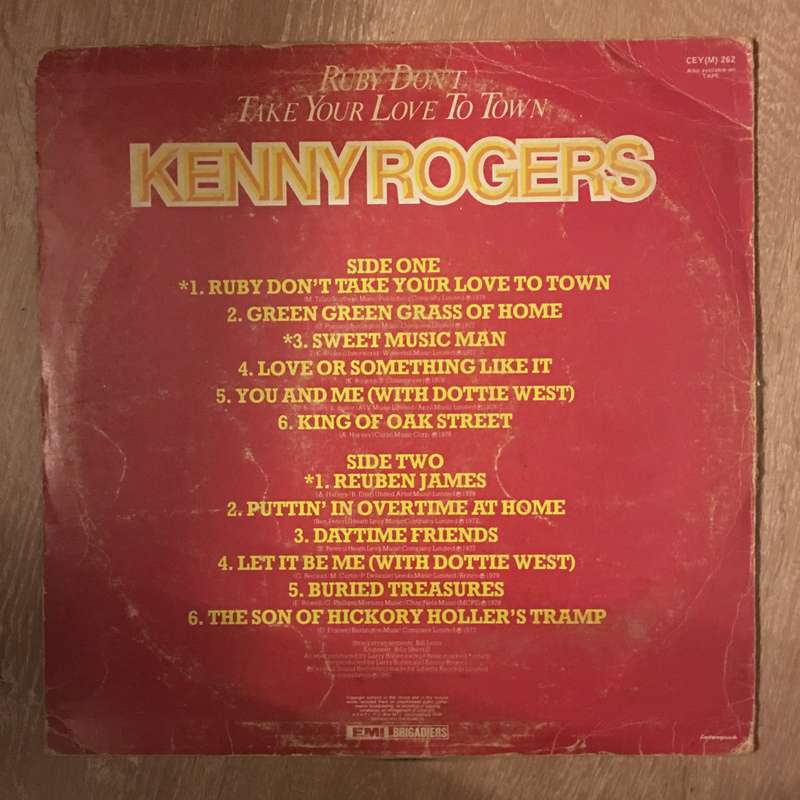 Kenny Rogers - Ruby Don't Take Your Love To Town - Vinyl Record - Opened  - Good+ Quality (G+)