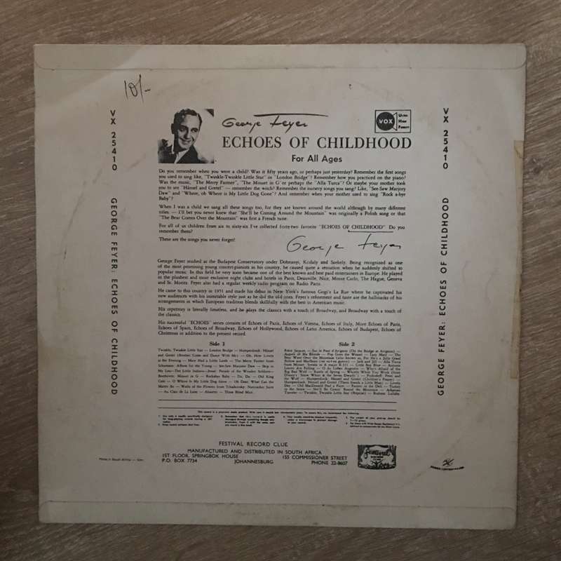 George Feyer  Echoes Of Childhood - Vinyl LP Record - Opened  - Very-Good+ Quality (VG+)