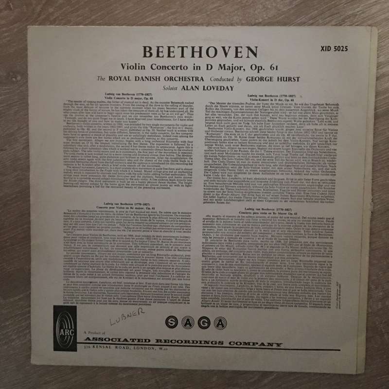 Beethoven, Alan Loveday, The Royal Danish Orchestra, George Hurst  Violin Concerto I D Majo...