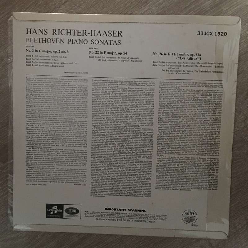 Hans Richter-Haaser - Beethoven  Piano Sonatas: No. 3 In C, Op. 2, No. 3; No. 22 In F, Op. ...