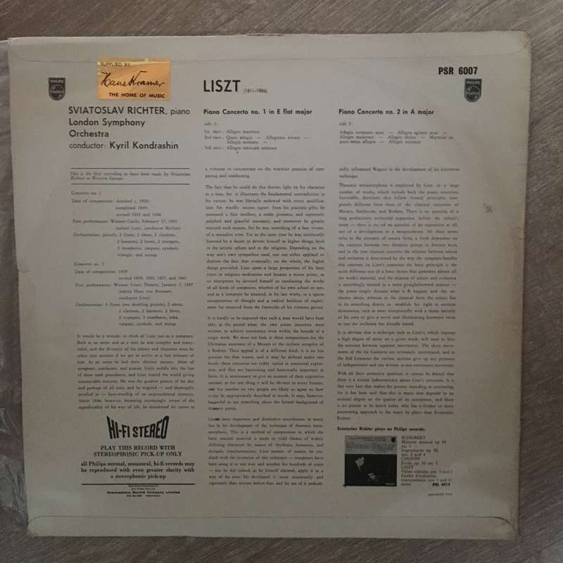 Sviatoslav Richter, Liszt, London Symphony, Kyril Kondrashin  Concerto No.1 / Concerto No.2...