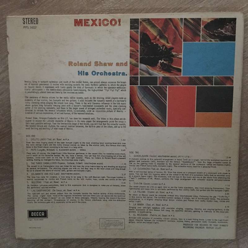 Roland Shaw and His Orchestra - Mexico - Vinyl LP Record - Opened  - Fair Quality (F)