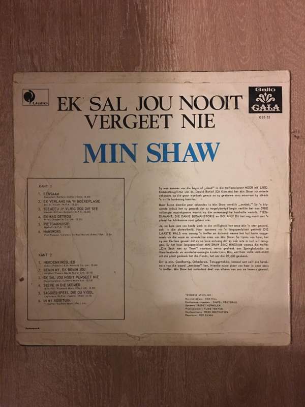 Min Shaw - Ek Sal Jou Nooit Vergeet Nie - Vinyl LP Record  - Good Quality (G)