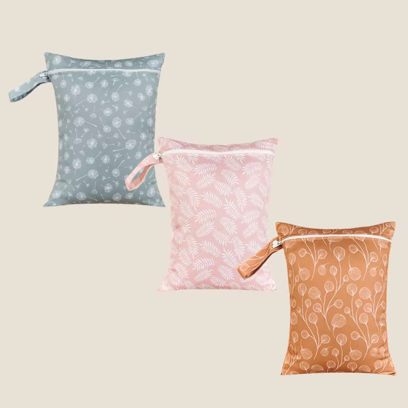 3 pack reusable wet bag - sage, nude and bronze