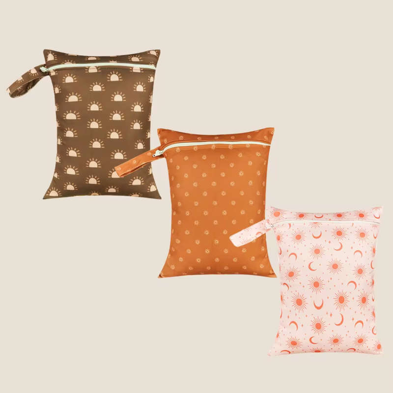 3 pack reusable wet bag - Suns, moons and stars