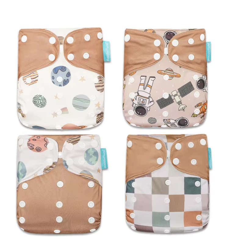 4 Pack, Happy Flute Pocket Diapers, Space and Squares