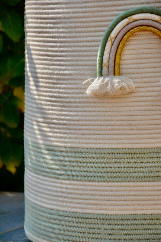 Rainbow rope laundry basket - with lid sage