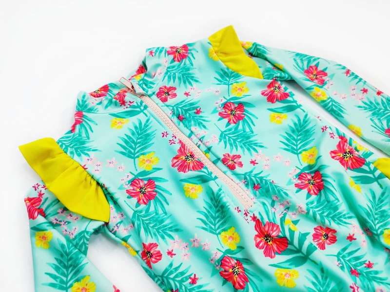 Turquoise floral girl swimsuit with headband