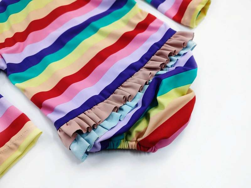 Colorful stripe girl with headband swimsuit
