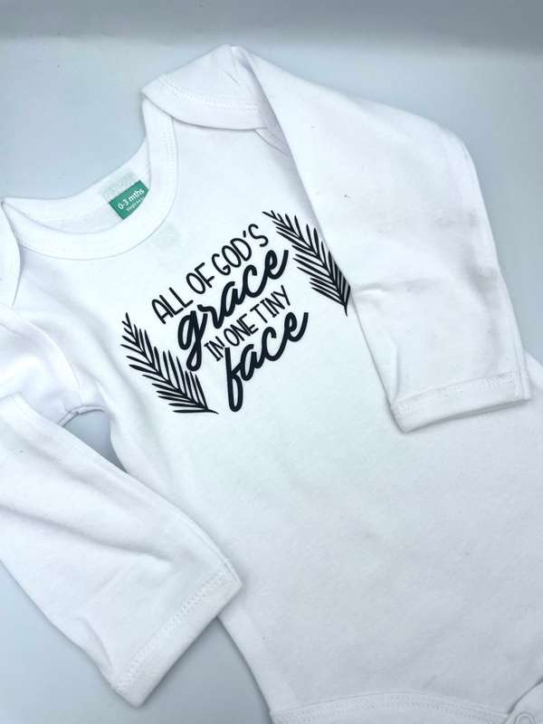 All of Gods grace in one tiny face - 100% cotton long sleeve vest