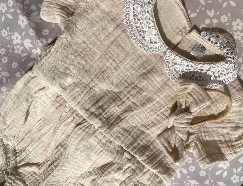 Nika - Cream girl romper and headband set