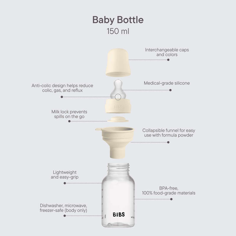 BIBS Baby Bottle Complete Set 150ml 2 Pack Silicone - Ivory