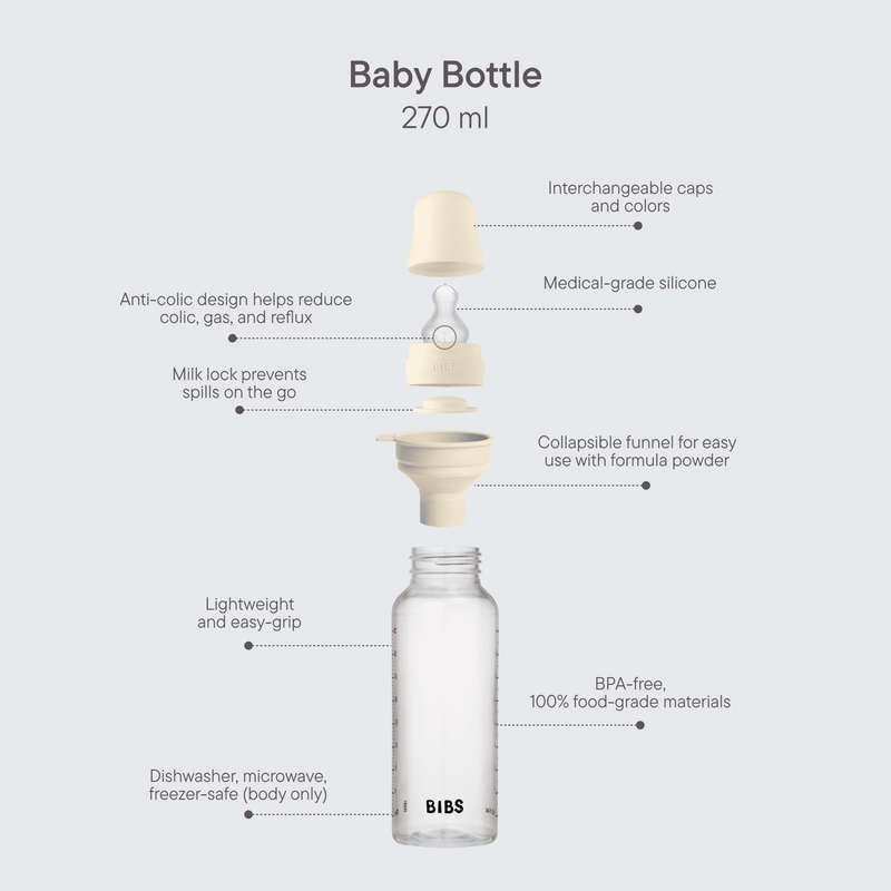 BIBS Baby Bottle Complete Set 2 Pack 270ml Silicone - Ivory