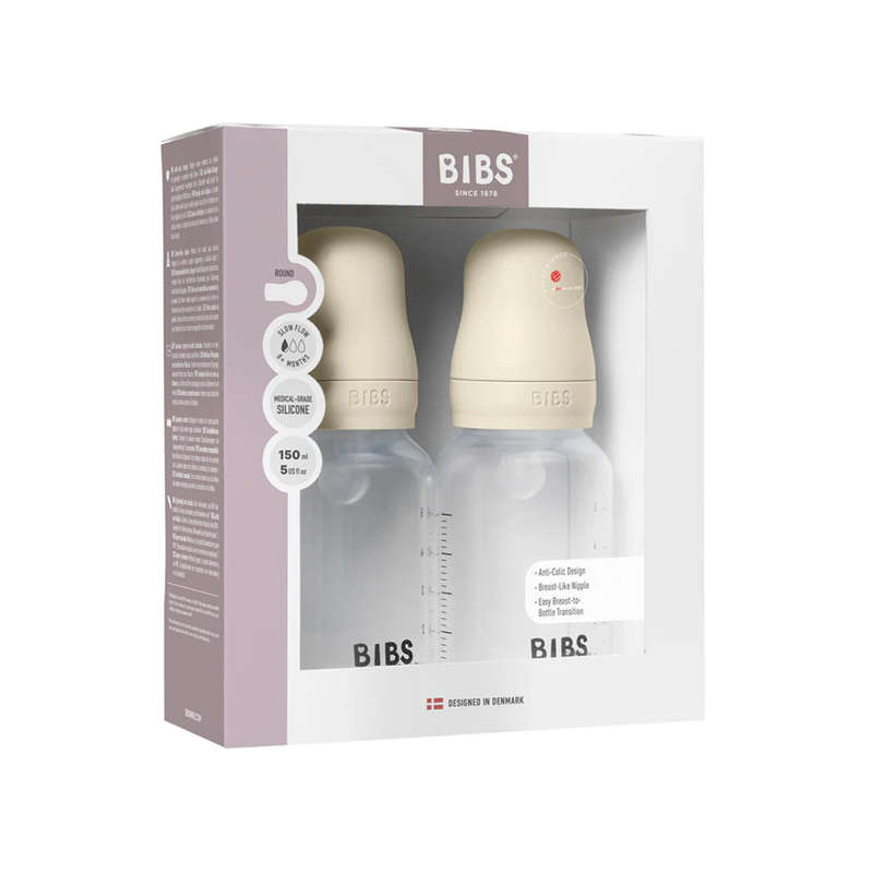 BIBS Baby Bottle Complete Set 150ml 2 Pack Silicone - Ivory