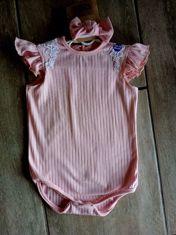Baby pink stripe vest with lace detail