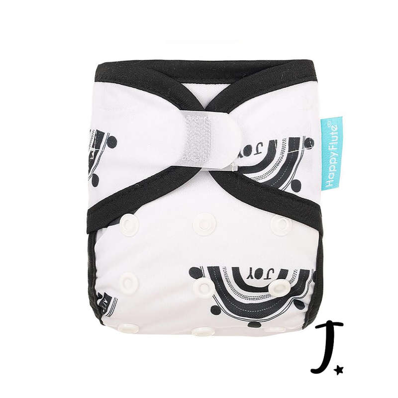 Happy Flute Newborn Velcro diaper cover, Black and white rainbows
