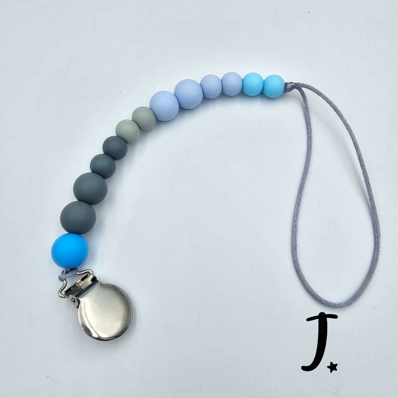 Silicone dummy clip, blue and grey