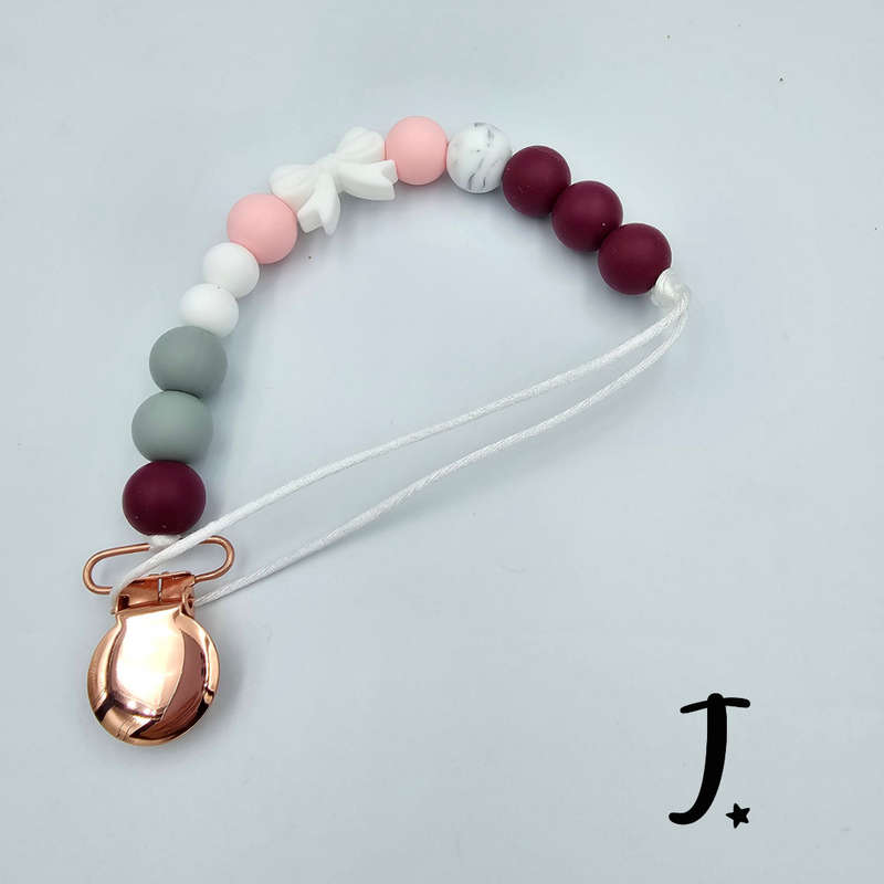 Silicone dummy clip, plum and rose gold