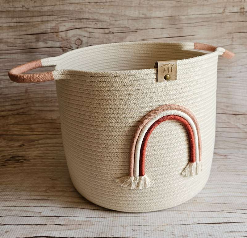 Rainbow rope basket - with handles