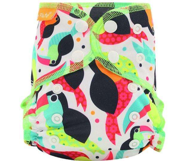Newborn Happy Flute All-In-One Diaper, Bright Birds Print