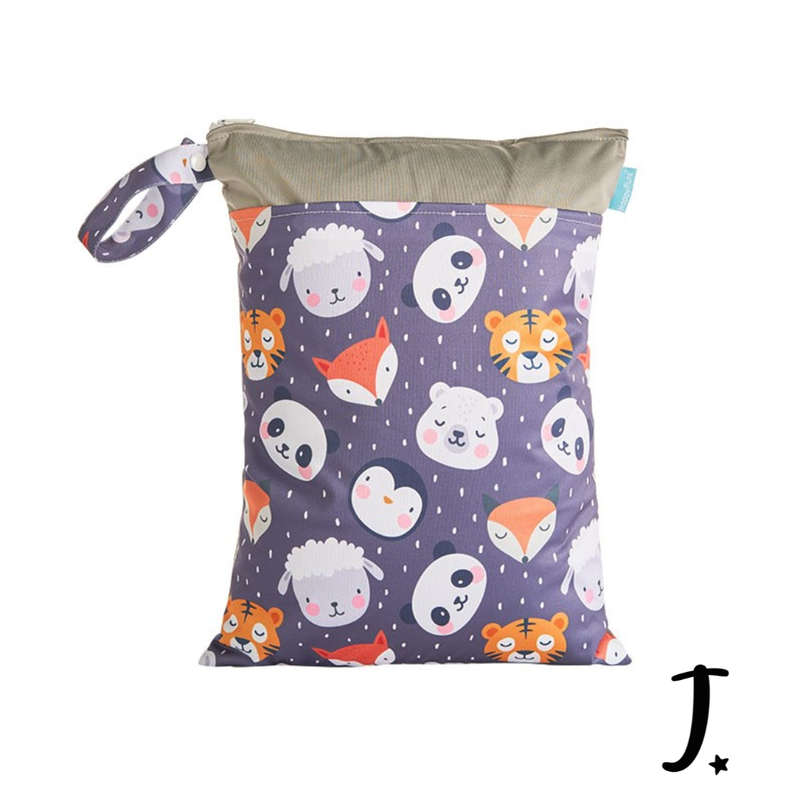 Happy Flute Wet bag, Grey baby animals Print