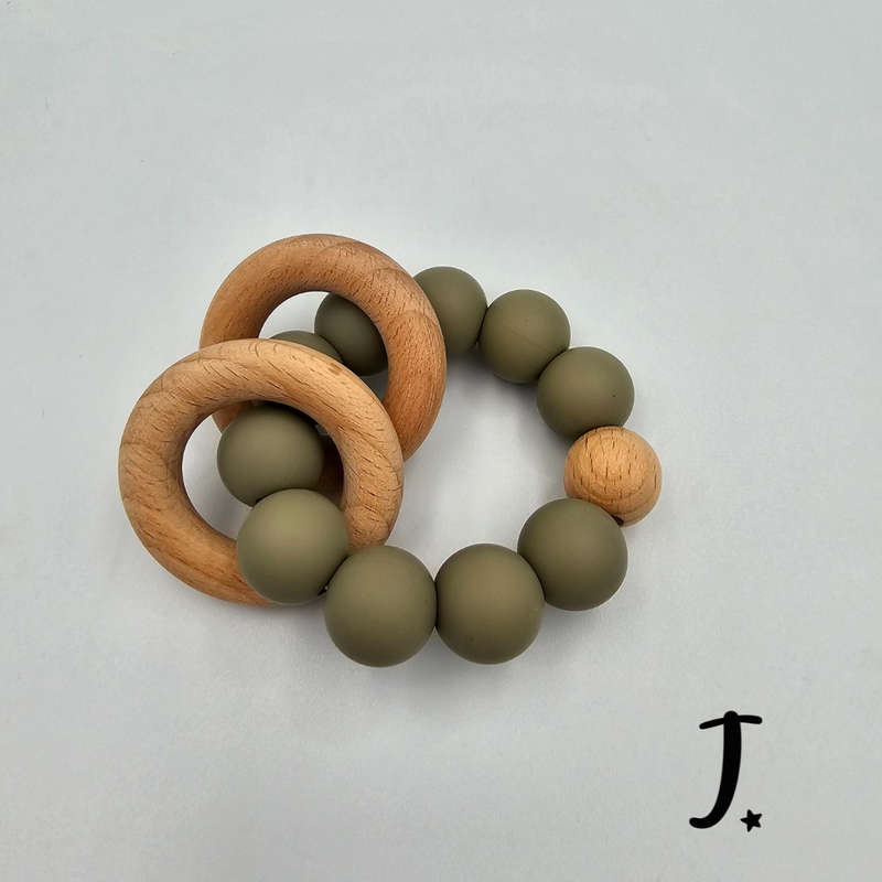 Silicone & Wooden Teether Olive