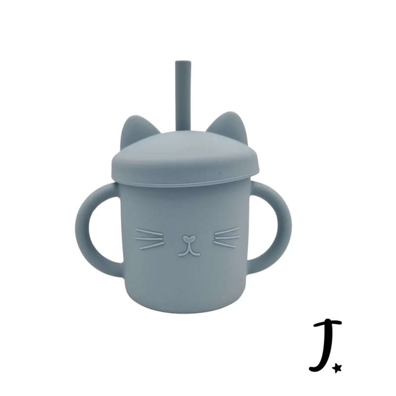 Kitten Silicone Cup with a Straw
