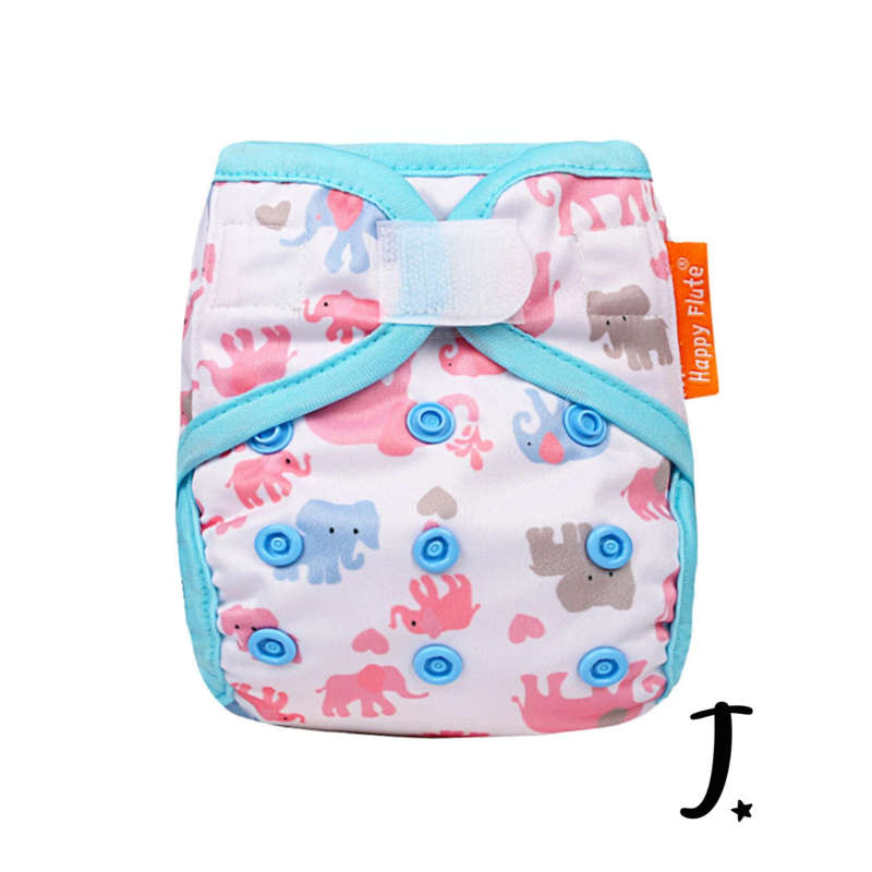 Newborn Happy Flute Diaper Cover, Tiny Elephants Print