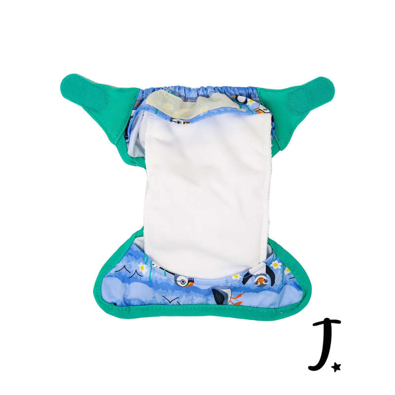 PopIn Single Printed Nappy Bamboo - Puffin (Newborn)