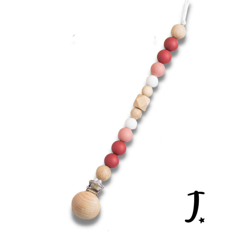 Silicone dummy clip, coral red and white
