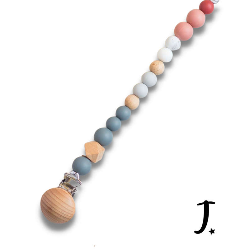 Silicone dummy clip, coral red and grey