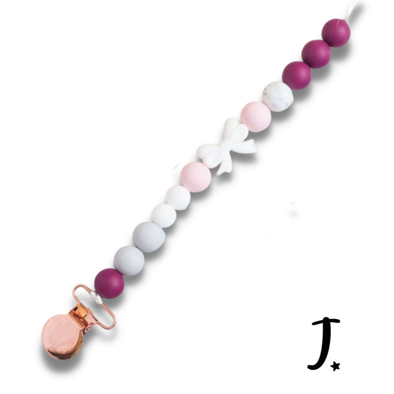 Silicone dummy clip, plum and rose gold